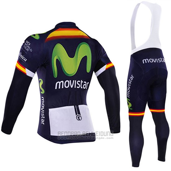 2017 Fahrradbekleidung Movistar Champion Spanien Trikot Langarm und Tragerhose - zum Schließen ins Bild klicken